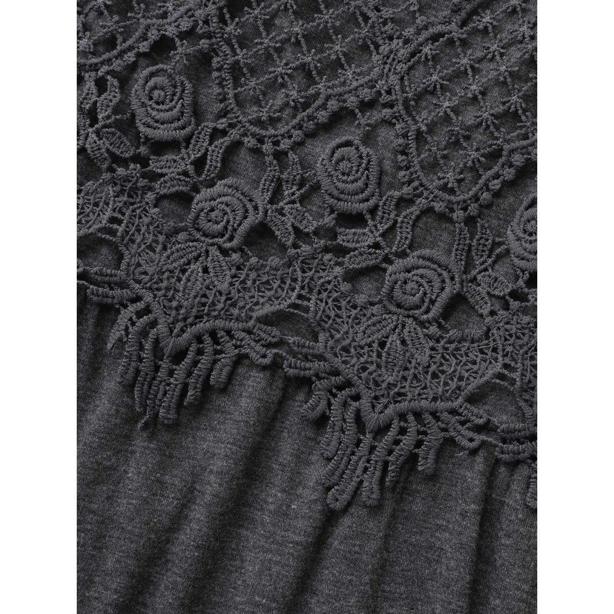 Plus Size Lace Waist-Cinched Pockets Midi Dress DarkGray Women Elegant Woven ribbon&lace trim Square Neck Sleeveless Curvy BloomChic 18-20/2X Product Image