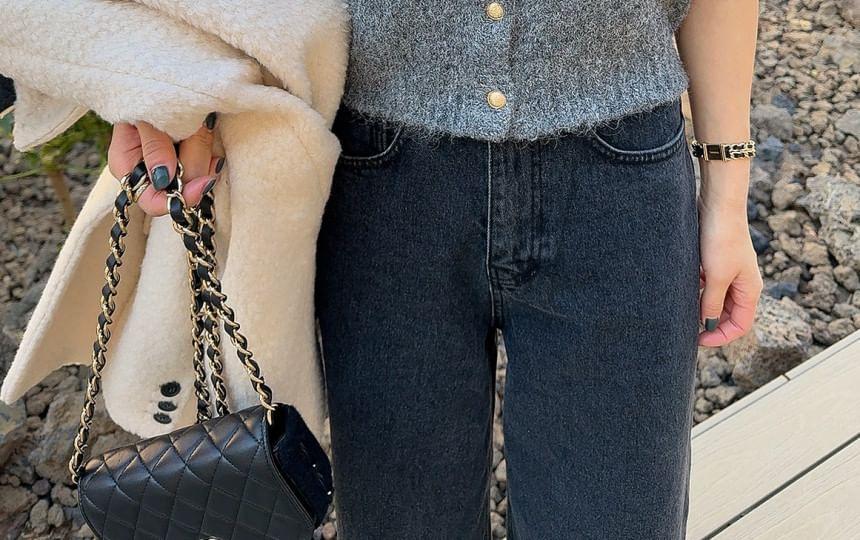 High Rise Fray Wide Leg Jeans Product Image