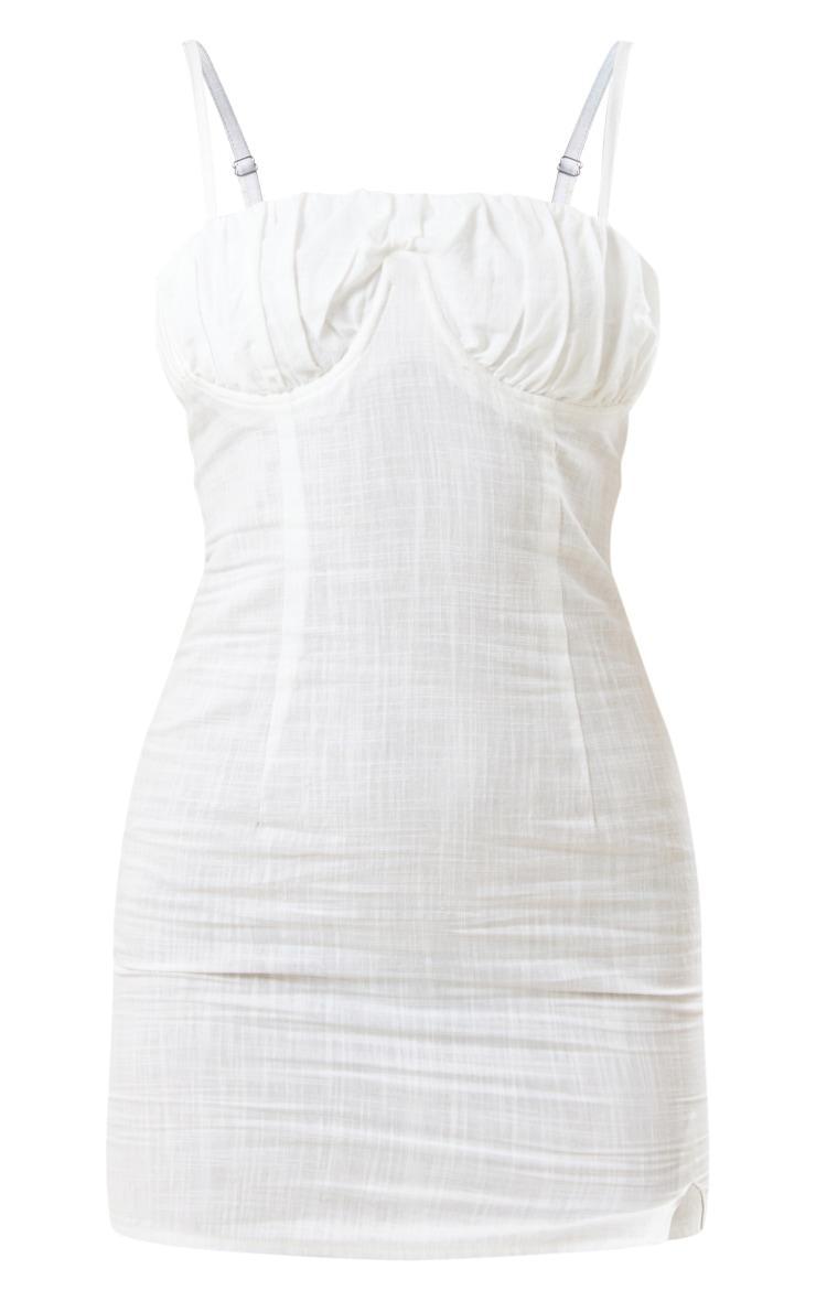 White Linen Look Underwired Bust Detail Strappy Bodycon Dress Product Image