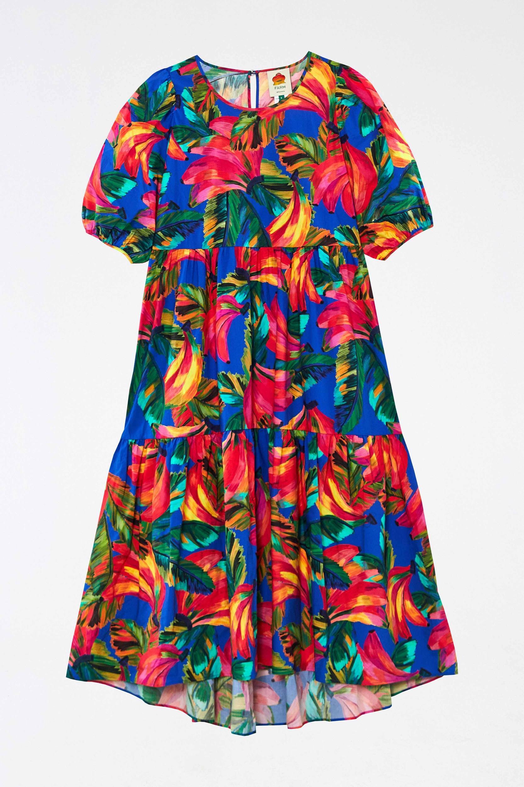 Blue Bananamix Puff Sleeve Midi Dress Product Image