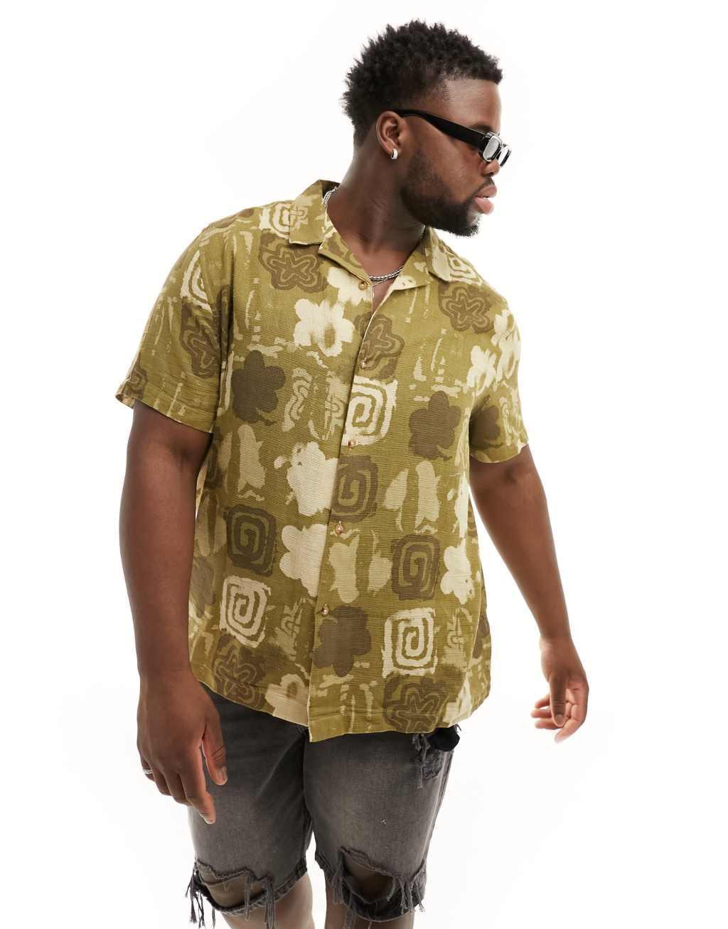 ASOS DESIGN relaxed revere shirt in vintage look stamp print Product Image