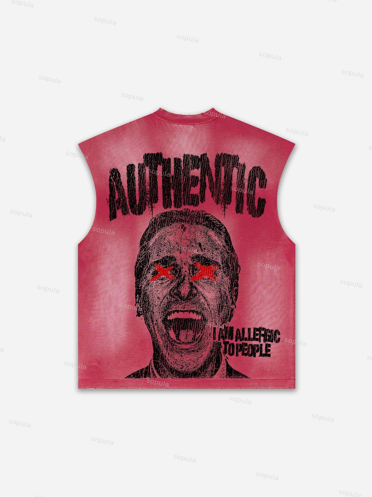 Sopula Men's I Am Allergic To People Fun Portrait Print Distressed Tank Tops Sleeveless Shirts Product Image