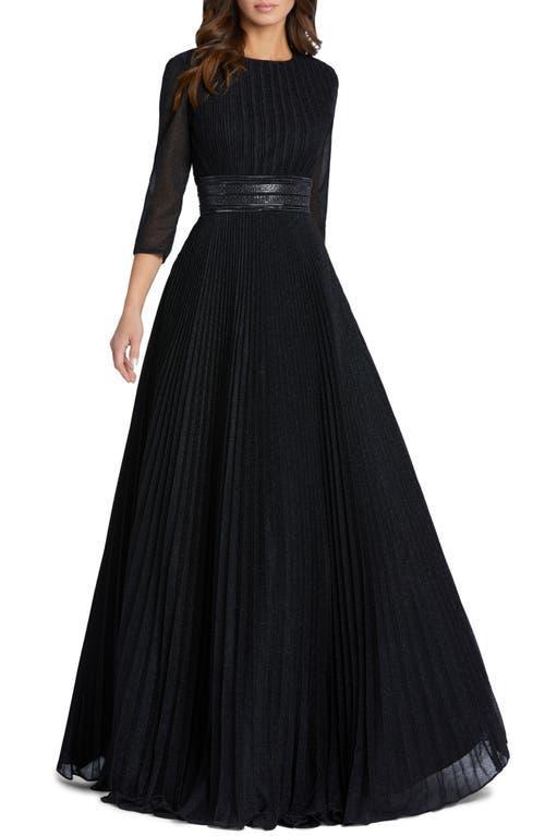 Womens Shimmering Pleated A-Line Gown Product Image