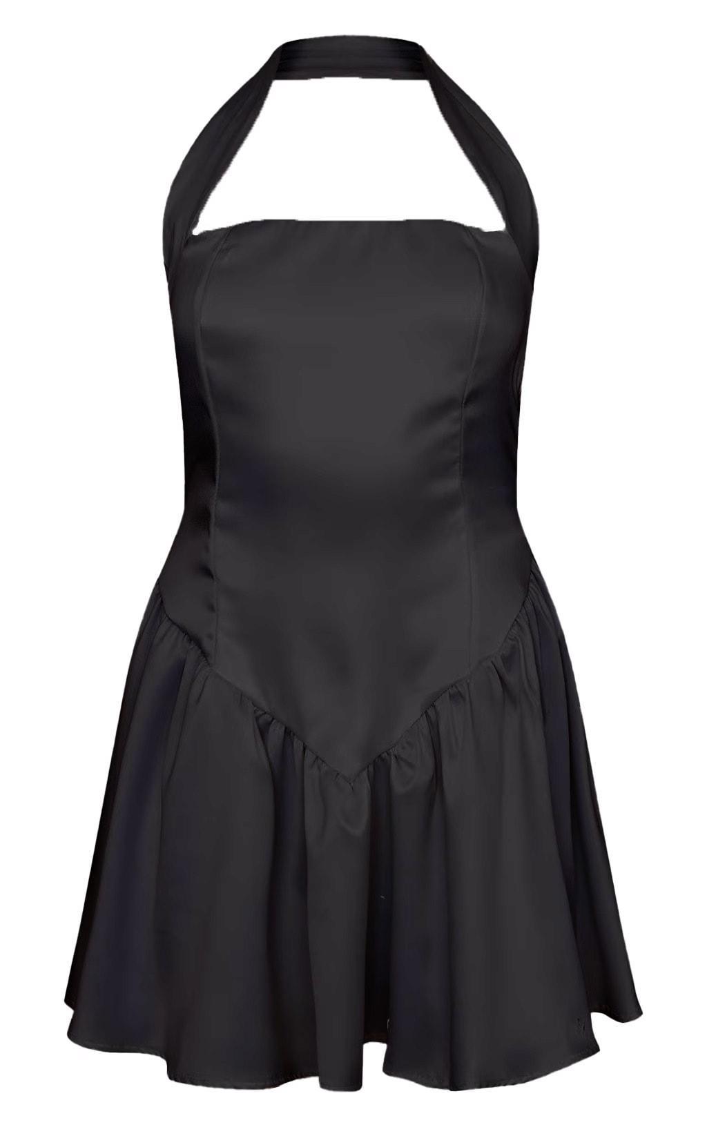  Black Premium Satin Corset Detail Shift Dress Product Image