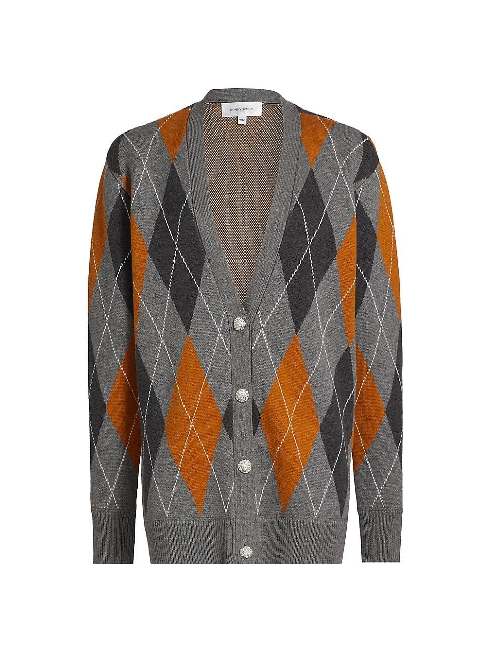 Womens Abarne Argyle Wool-Cotton Cardigan Product Image