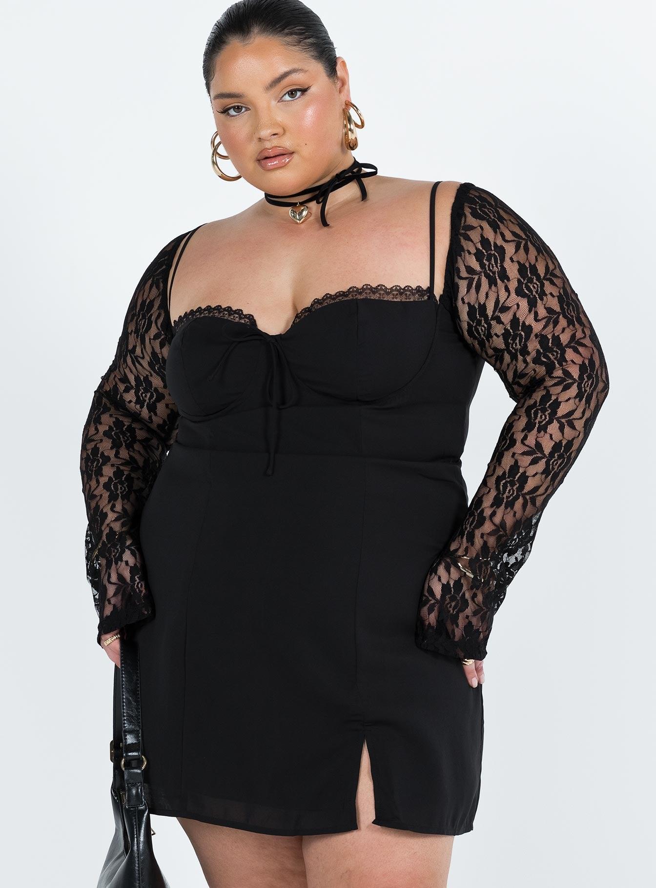 Ashwood Lace Sleeve Mini Dress Black Curve Product Image