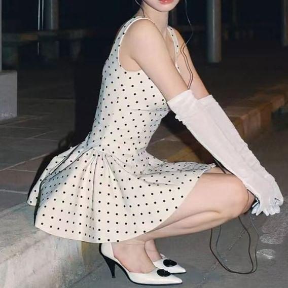 Sleeveless Square Neck Dotted Mini A-Line Dress Product Image
