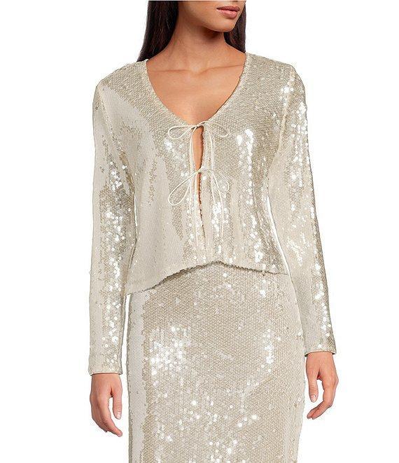 Gianni Bini Kate Sequin V-Neck Long Sleeve Tie Front Coordinating Cardigan Product Image
