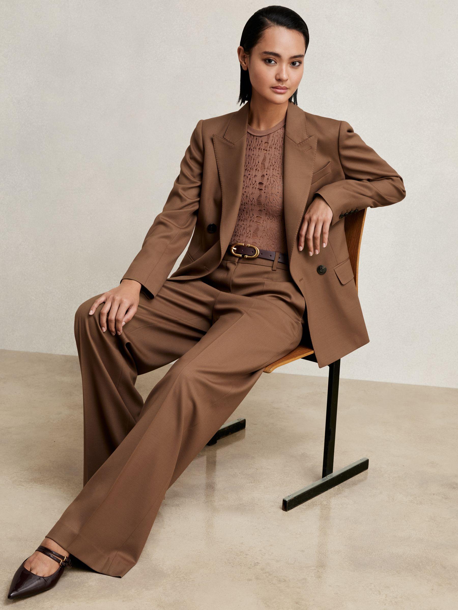 Wool-Blend Wide-Leg Suit Trousers in Tan Product Image