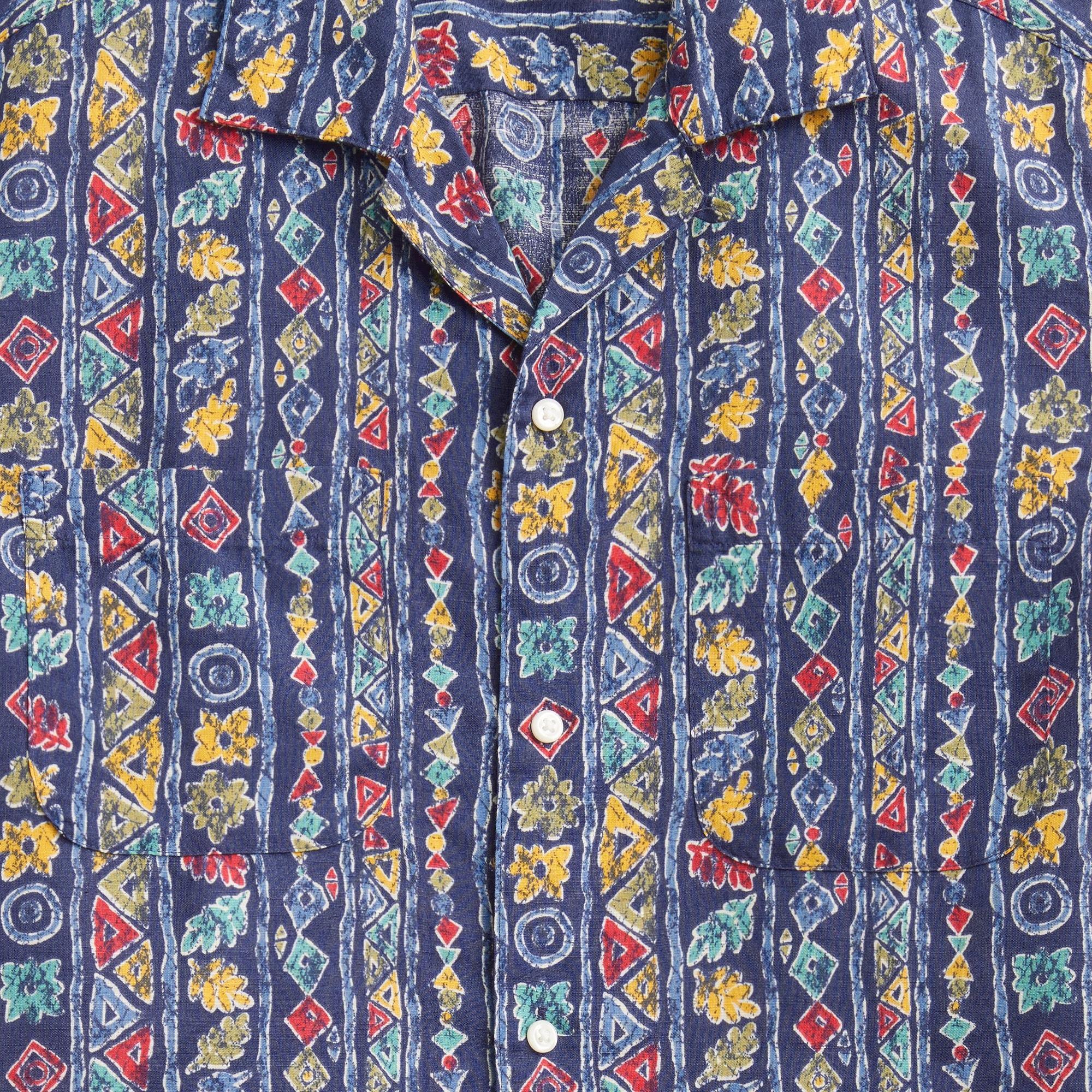 Short-sleeve slub cotton-linen blend camp-collar shirt in print Product Image
