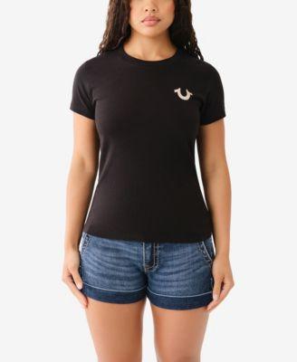 True Religion Womens Short Sleeve Crystal Horseshoe Crew Tee Product Image