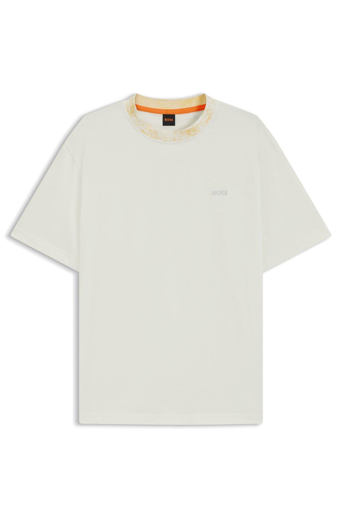 BOSS - Cotton-jersey T-shirt with patterned collar - White Product Image