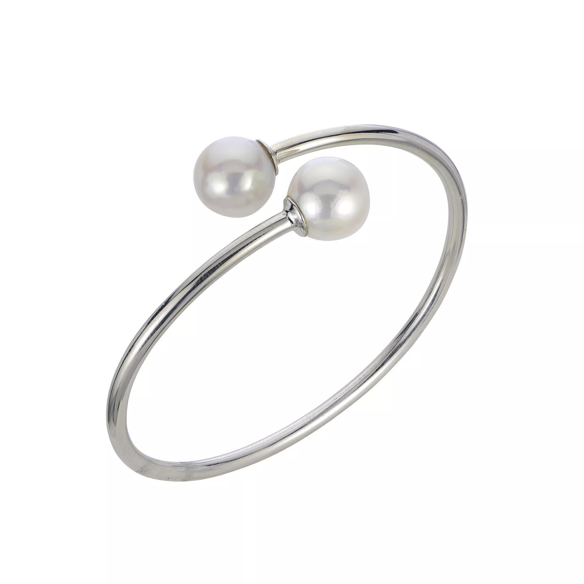 PearLustre by Imperial Sterling Silver Freshwater Cultured Pearl Bypass Bangle Bracelet, Womens Product Image