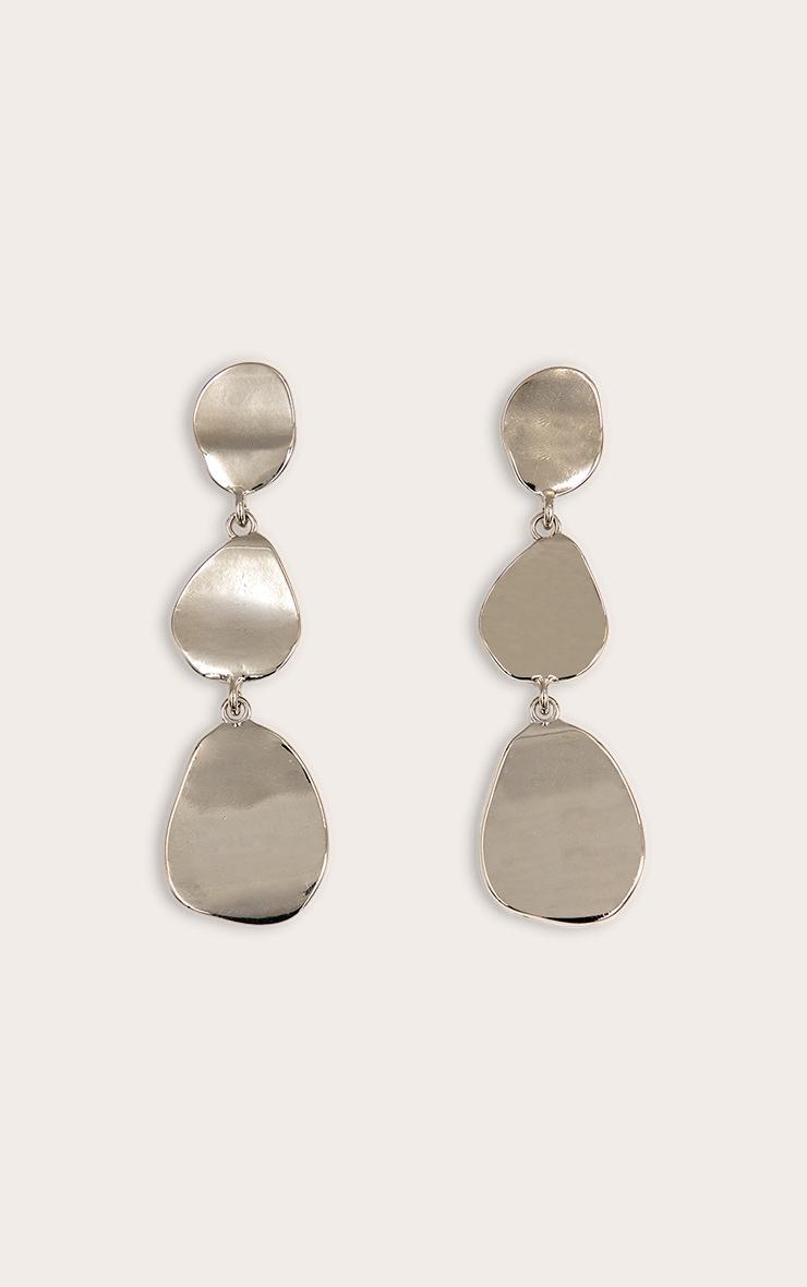 Silver Textured Layered Oval Drape Earrings Product Image