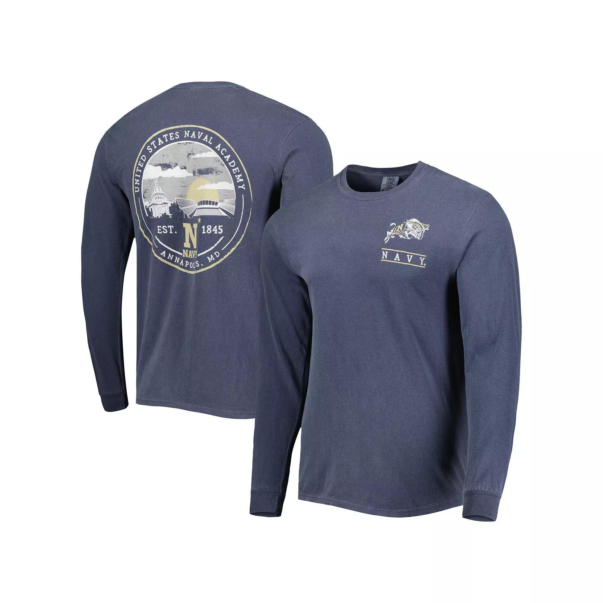 Men's Navy Navy Midshipmen Circle Campus Scene Long Sleeve T-Shirt, Size: Small, Blue Product Image
