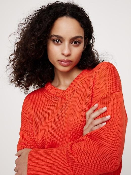 Oversized Cotton V-Neck Sweater Product Image