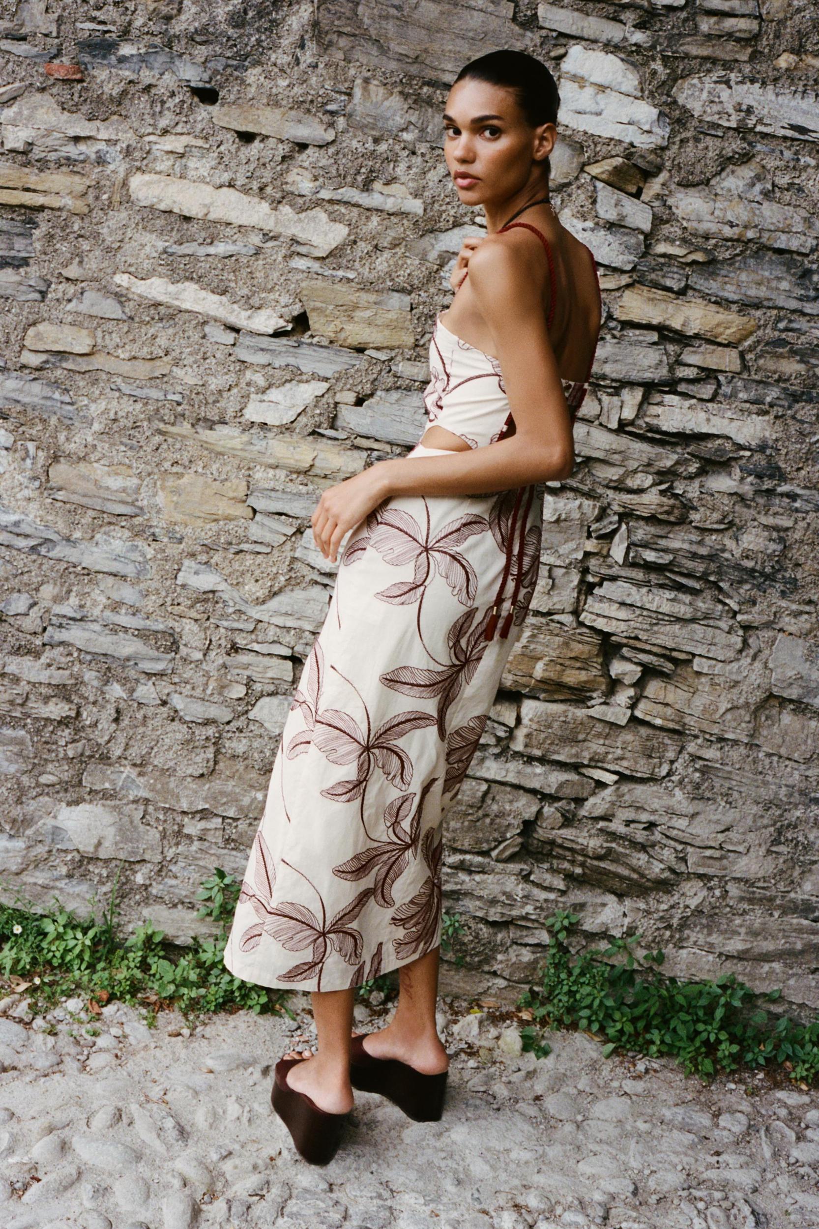 CUT OUT EMBROIDERED MIDI DRESS Product Image