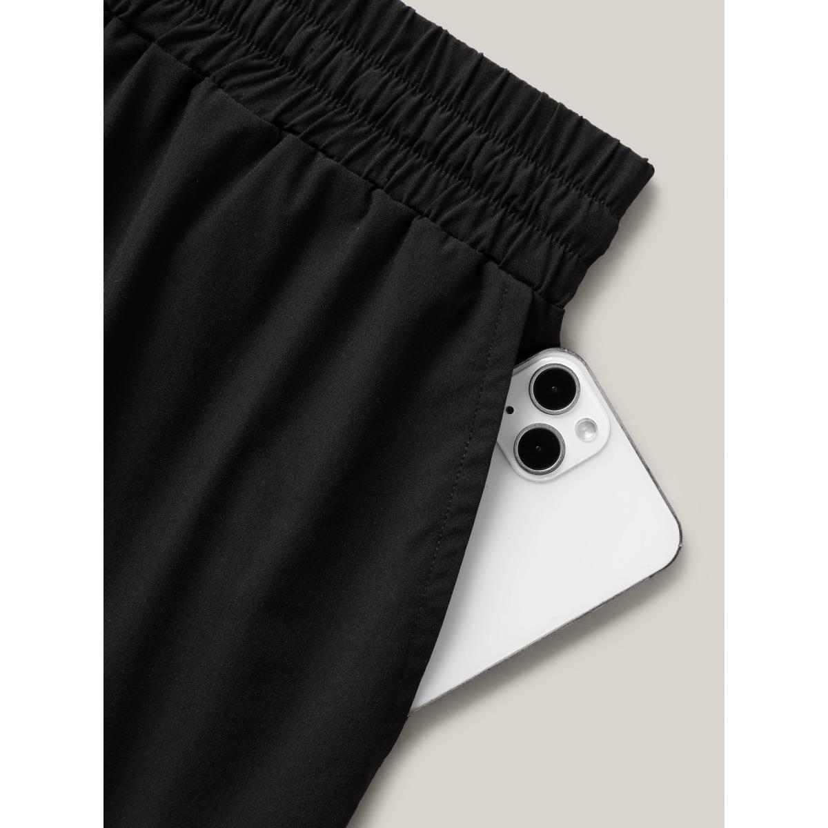 Plus Size Shirred Waist Tie Straight-Leg Crop Pants Women Black Casual Straight Leg Mid Rise Everyday-Casual Pants BloomChic 30/6X Product Image