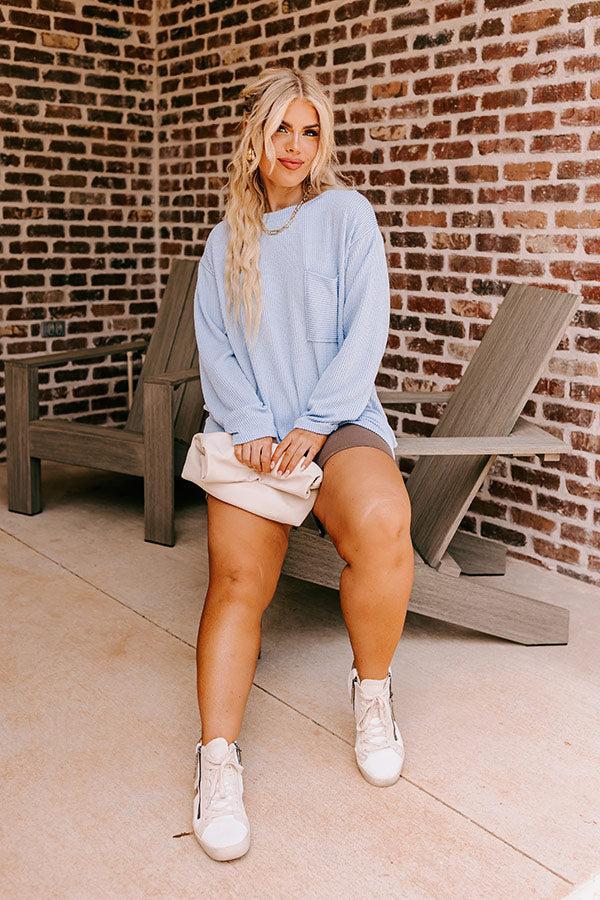 Casual Outing Ribbed Top in Sky Blue Product Image