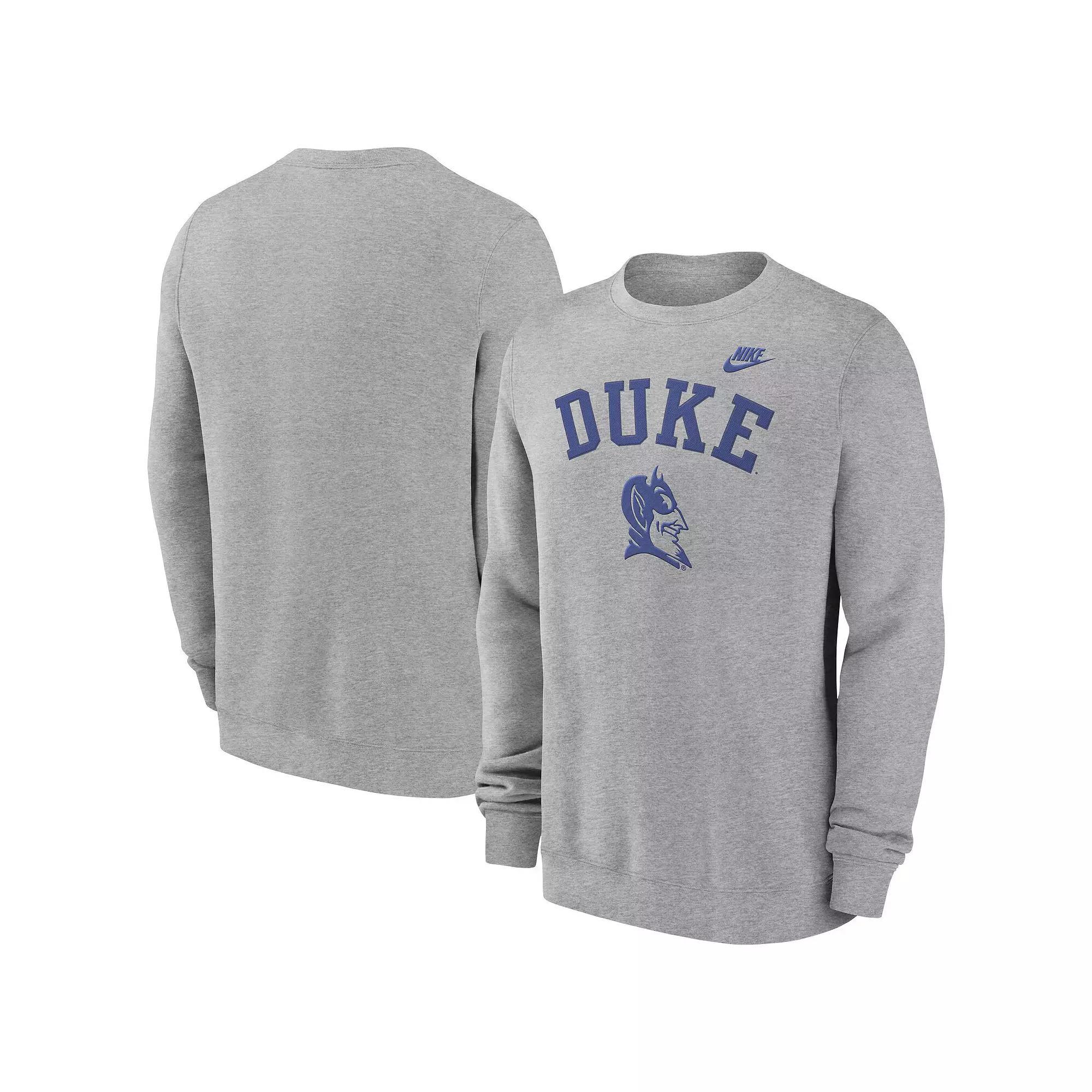 Men's Nike Heather Gray Duke Blue Devils Legacy Classic Tackle Twill Embroidered��Arch Over Logo Pullover Sweatshirt, Size: Small, Grey Product Image