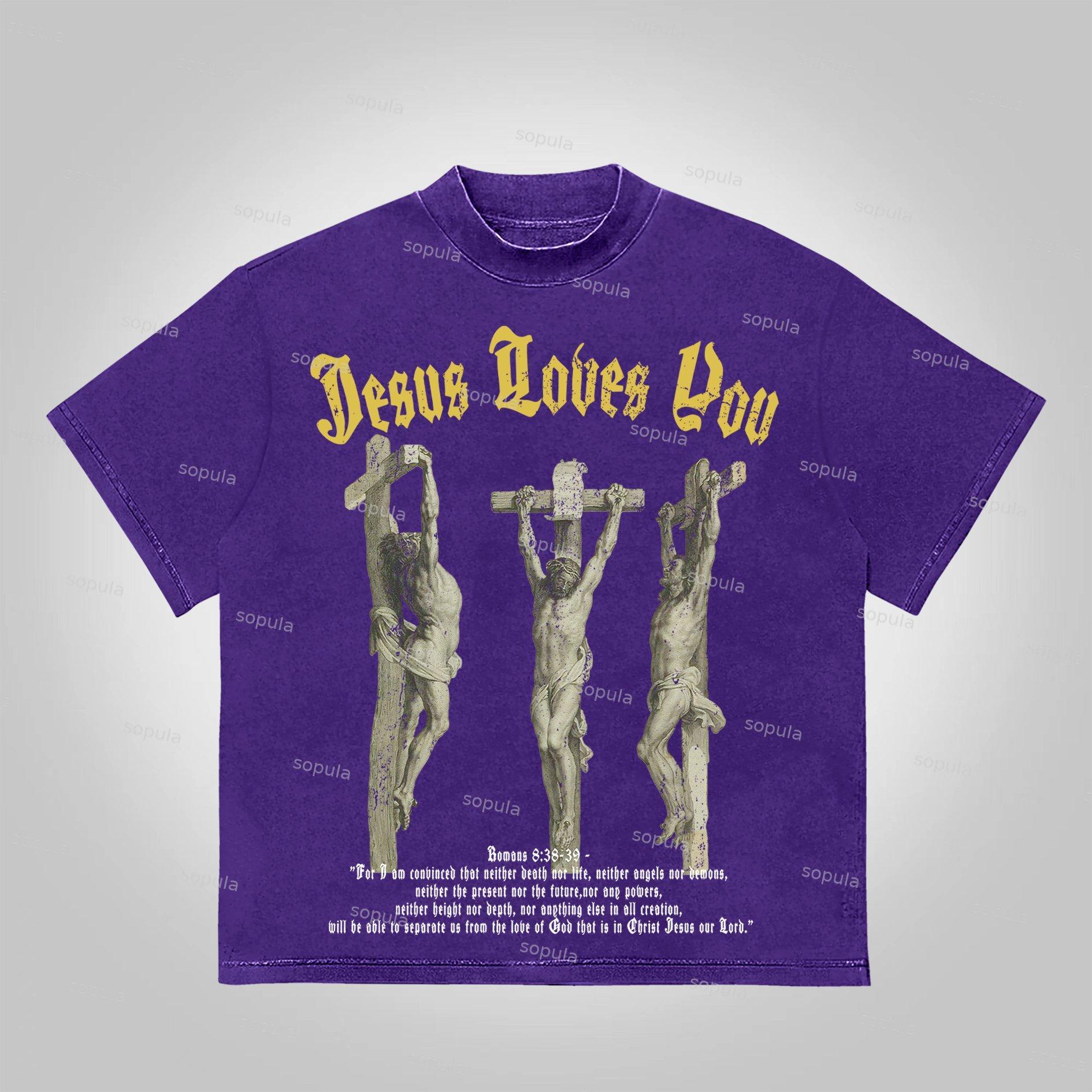 Sopula Jesus Portrait Jesus Loves You Bible Graphic Print Cotton T-Shirt Product Image