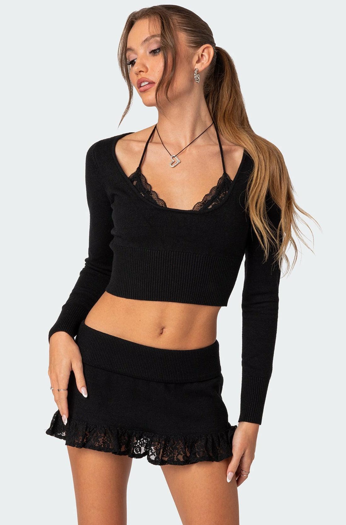 Lace Bra Detail Knit Top Product Image
