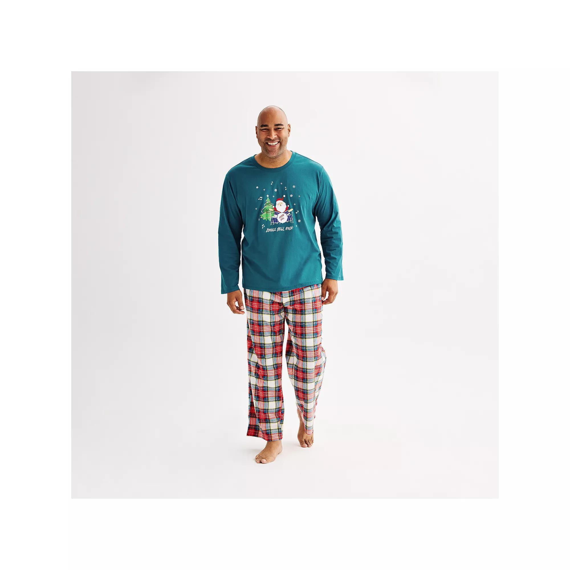 Big & Tall Jammies For Your Families Jingle Bell Rock Santa Claus Pajama Top & Pajama Bottoms Set, Mens Product Image