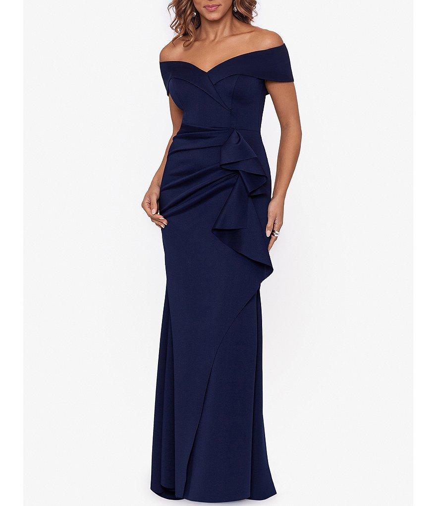 Xscape Stretch Off-the-Shoulder Short Sleeve Mermaid Gown with Ruffle Product Image