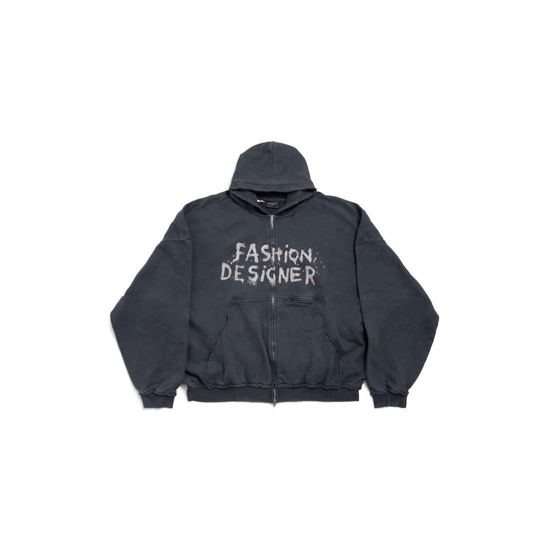 Fashion Designer Pulled Zip-up Hoodie Large Fit in Faded Black Product Image