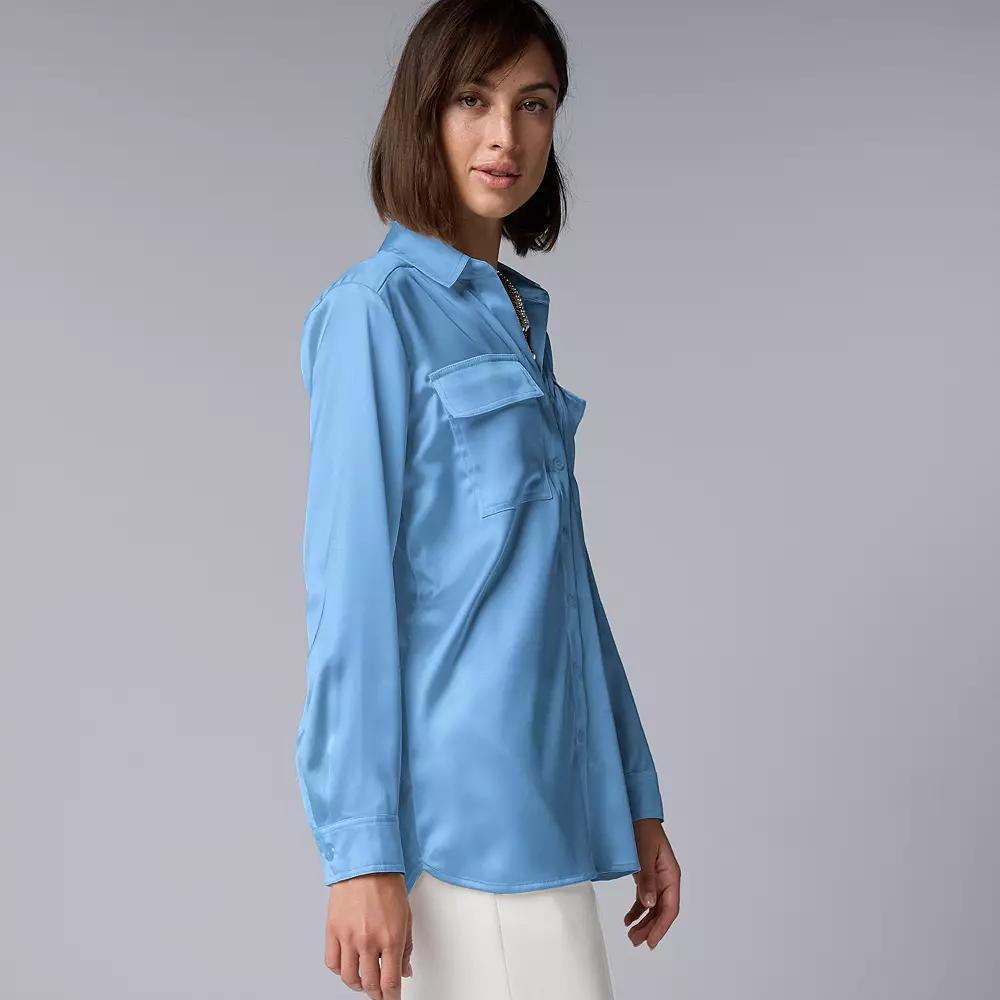 Petite Simply Vera Vera Wang Satin Utility Shirt, Women's, Size: XL Petite, Andorra Product Image
