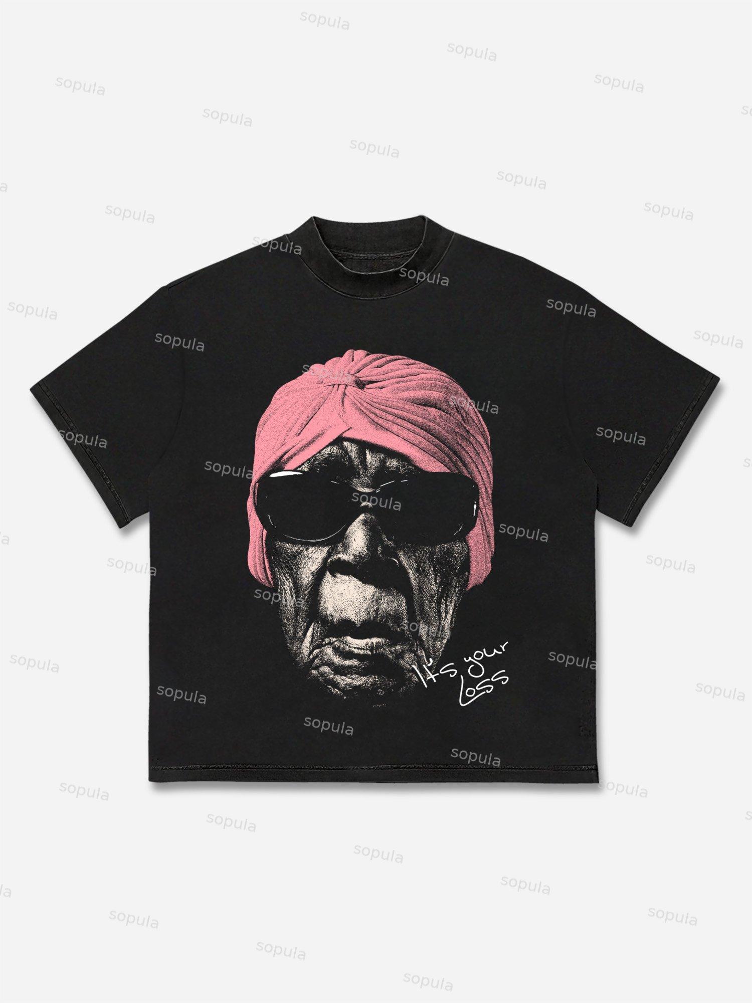 It's Your Loss Y2k Street Portrait Graphic Cotton T-shirt Product Image