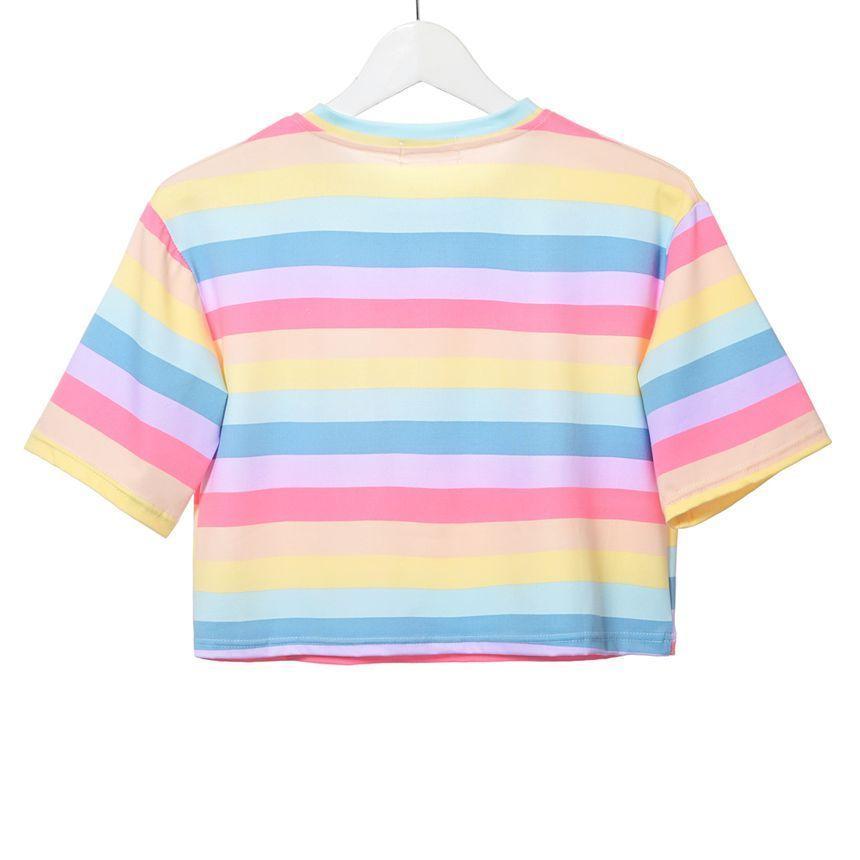 Short-Sleeve Rainbow Striped T-Shirt Product Image