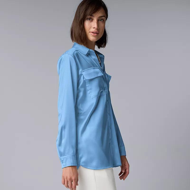 Petite Simply Vera Vera Wang Satin Utility Shirt, Women's, Size: XL Petite, Andorra Product Image
