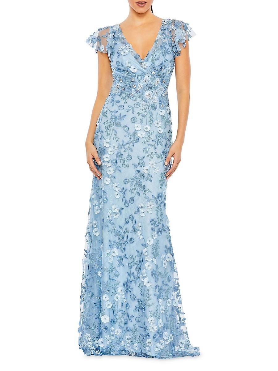 Womens Floral Appliqu Tulle Gown Product Image