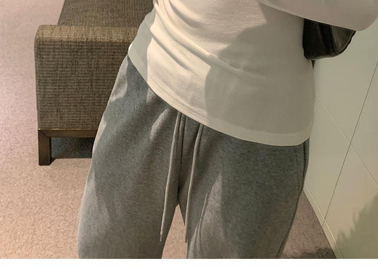 Long-Sleeve Half Buttoned Plain Top Product Image