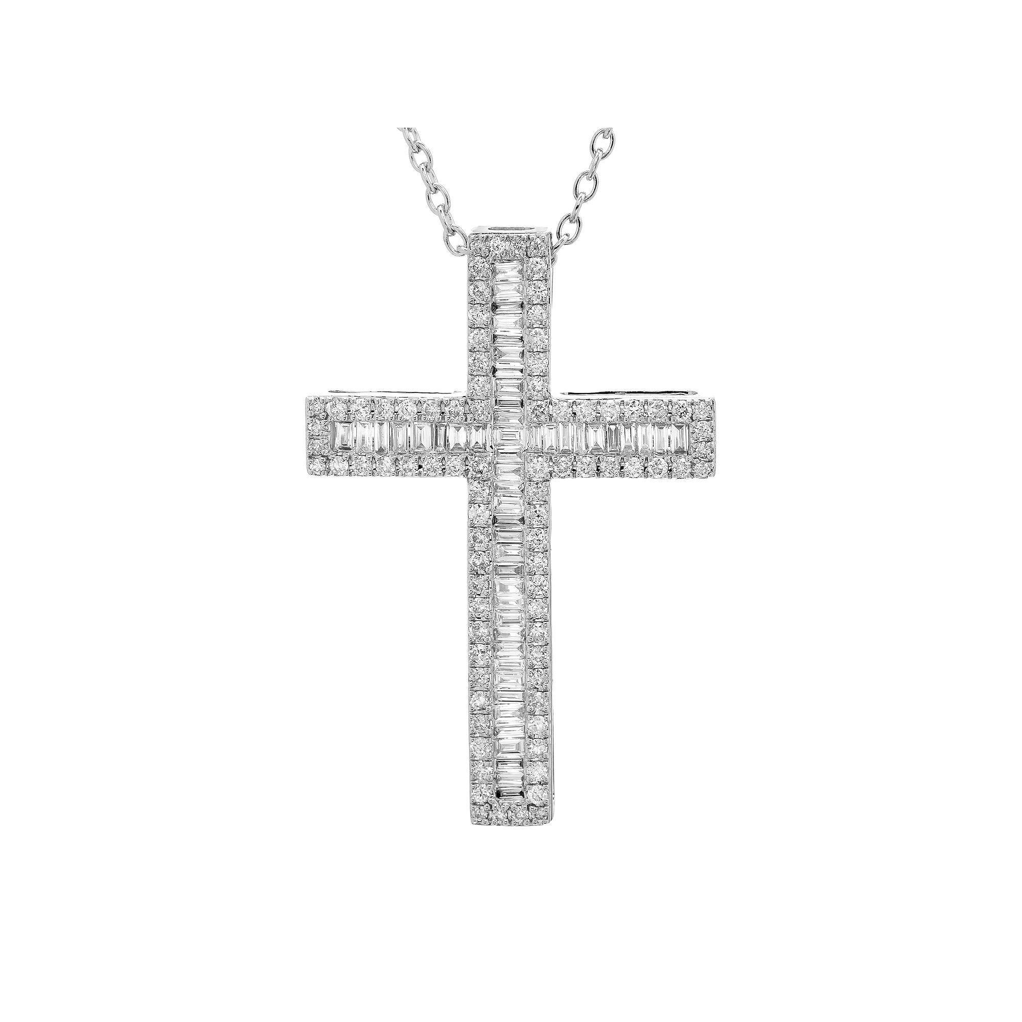 The Regal Collection 14k Gold 1 Carat T.W. Certified Diamond Baguette Cross Pendant, Women's, Size: 18", 14k White Gold Product Image