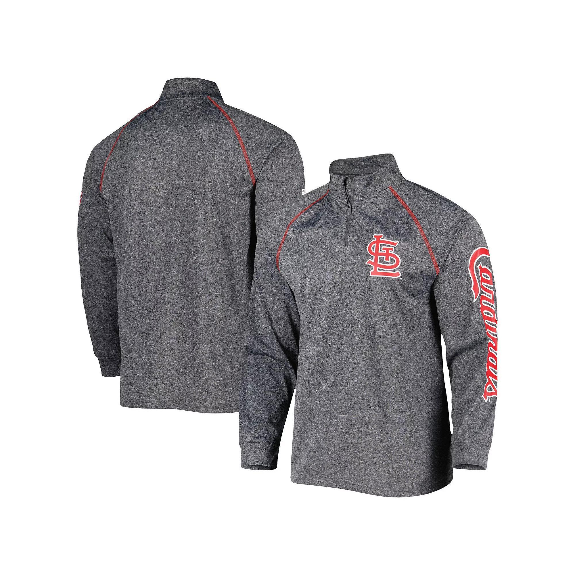 Men's Stitches Heather Gray St. Louis Cardinals Wordmark Raglan Quarter-Zip Top, Size: Small, Grey Product Image