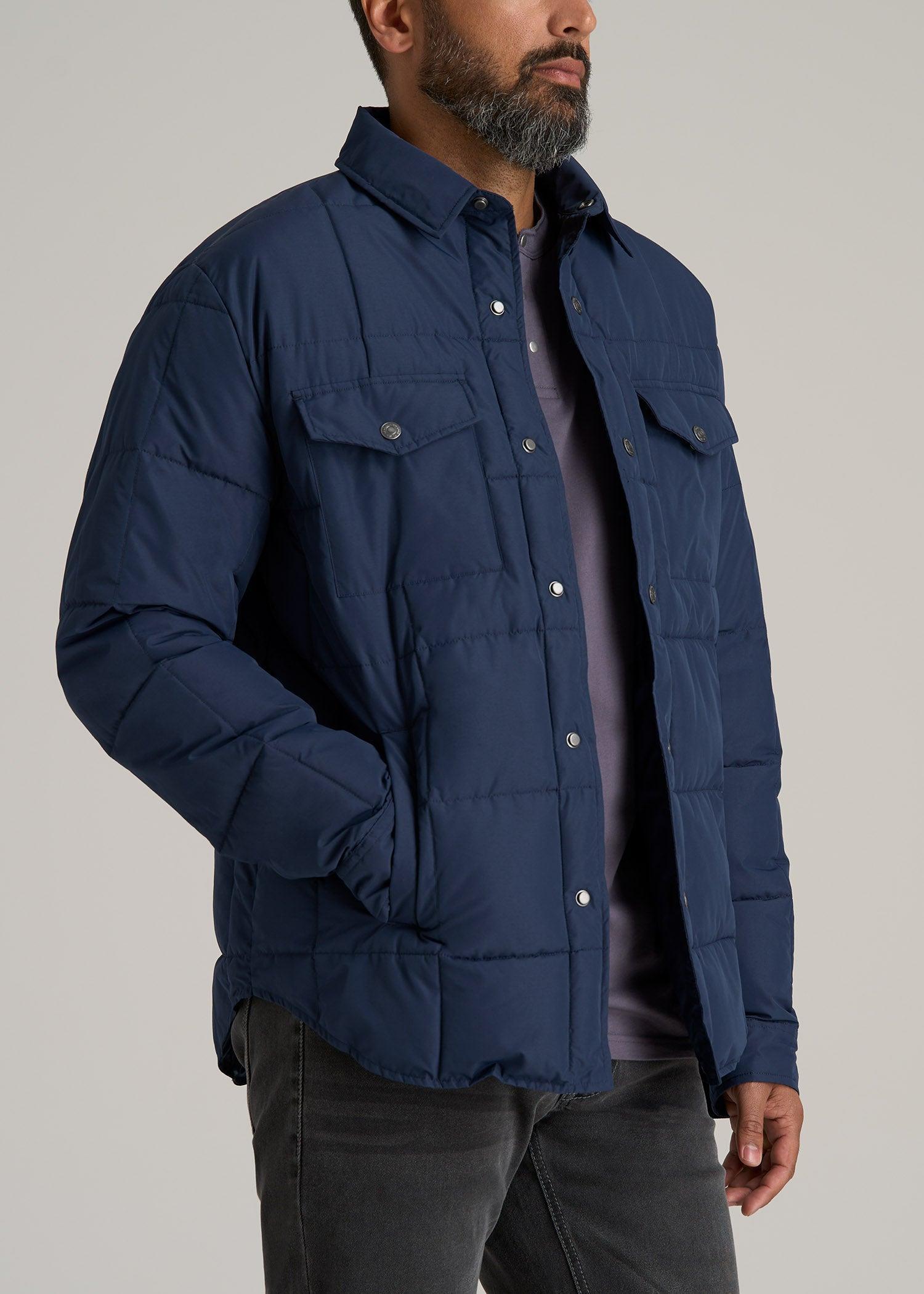 LJ&S Puffer Shirt Jacket for Tall Men in Marine Blue Product Image