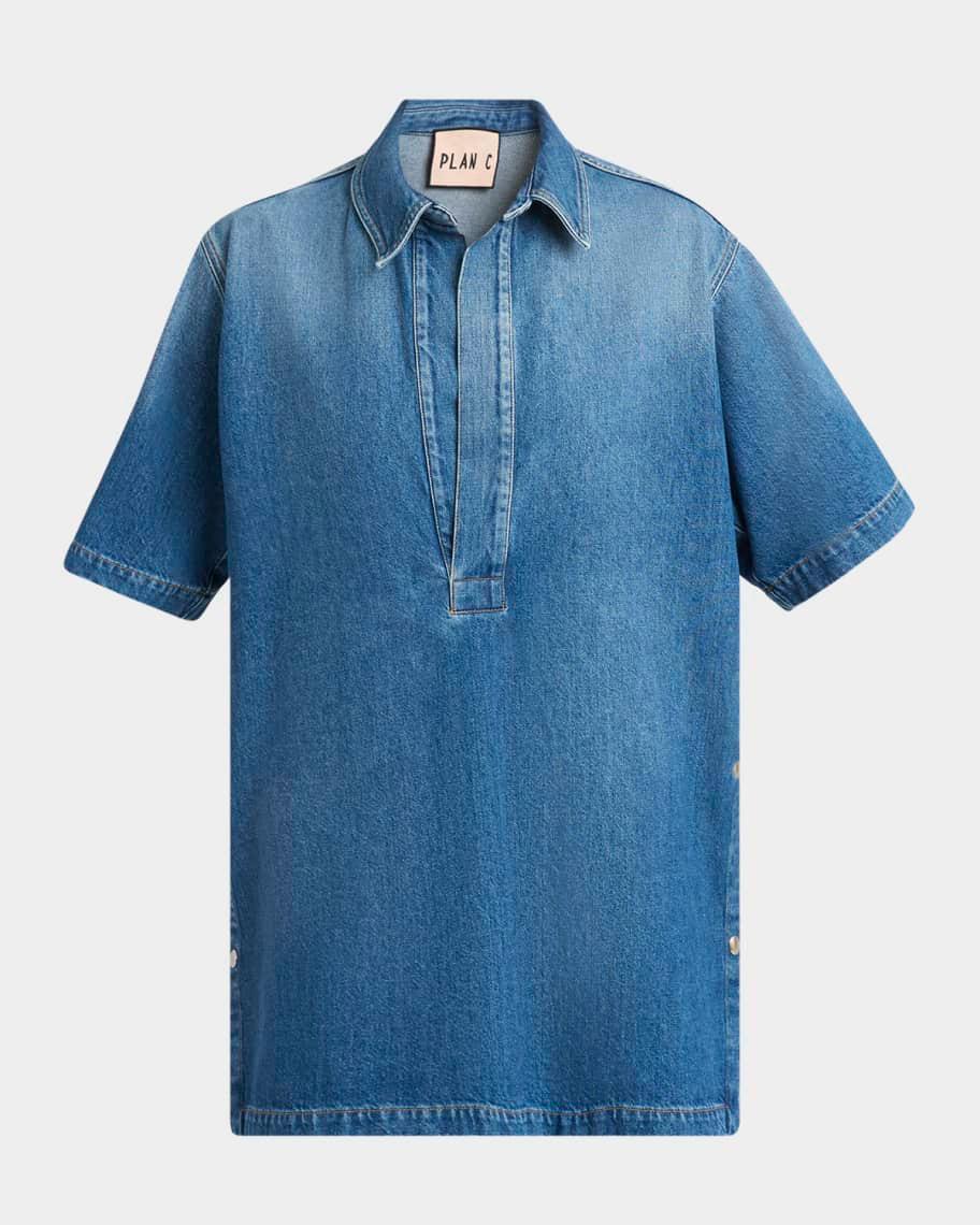 Snap-Slits Collared Denim Shirt Product Image