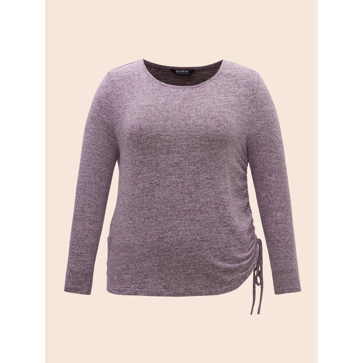 Plus Size Crew Neck Heather Drawstring T-shirt Deeppurplered Women Casual Drawstring Round Neck Bodycon Everyday T-shirts BloomChic 14-16/1X Product Image