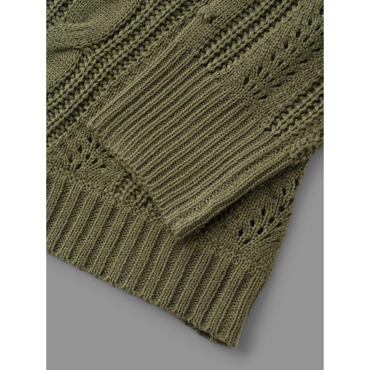 Plus Size Solid Round Neck Cable Knit Pullover ArmyGreen Women Casual Long Sleeve Round Neck Everyday Pullovers BloomChic 18-20/2X Product Image