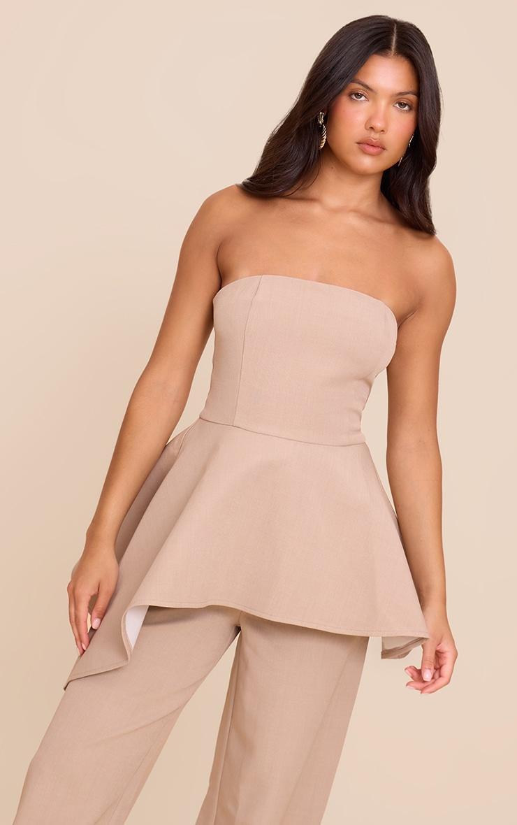 Taupe Premium Tailored Asymmetric Bandeau Top Product Image
