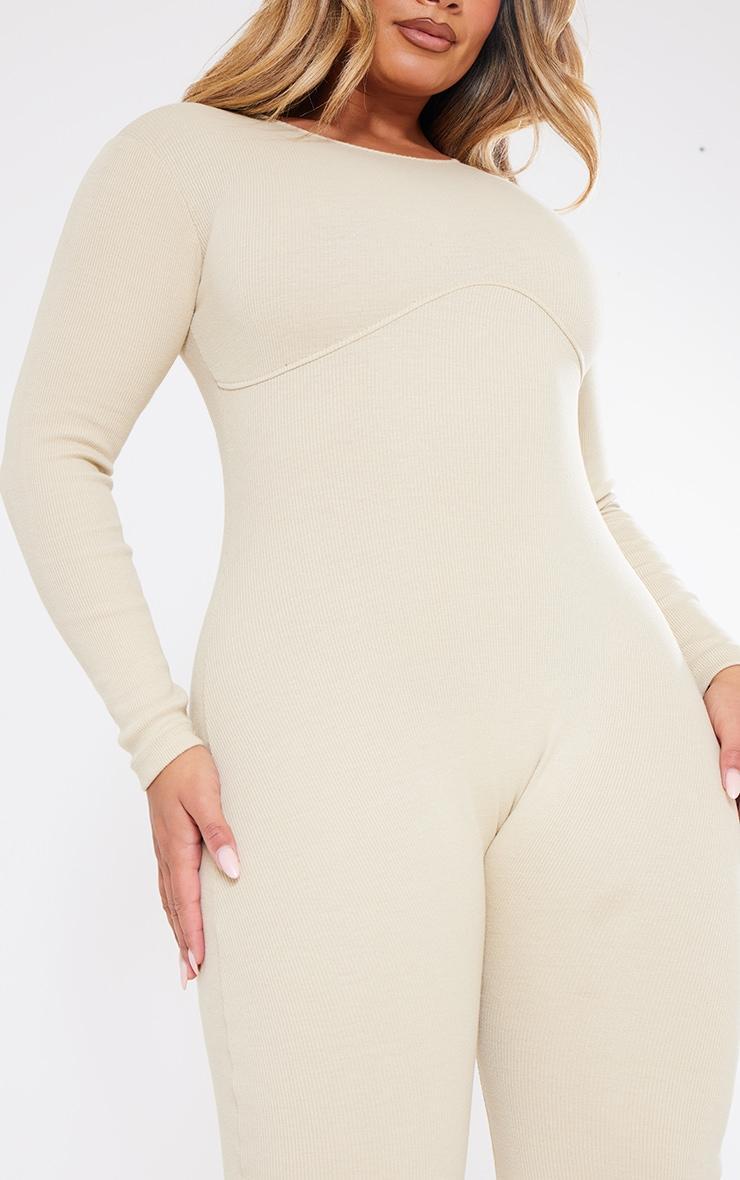Shape Stone Ribbed Zip Front Long Sleeve Jumpsuit Product Image