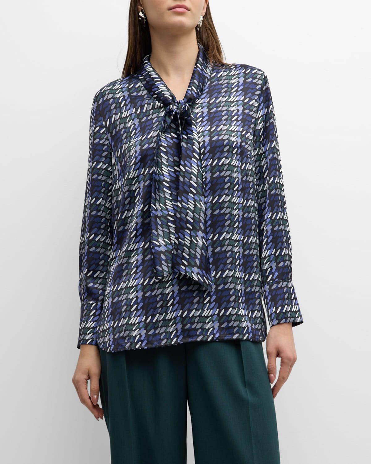 Misook Abstract Print Tie Neck Top Product Image