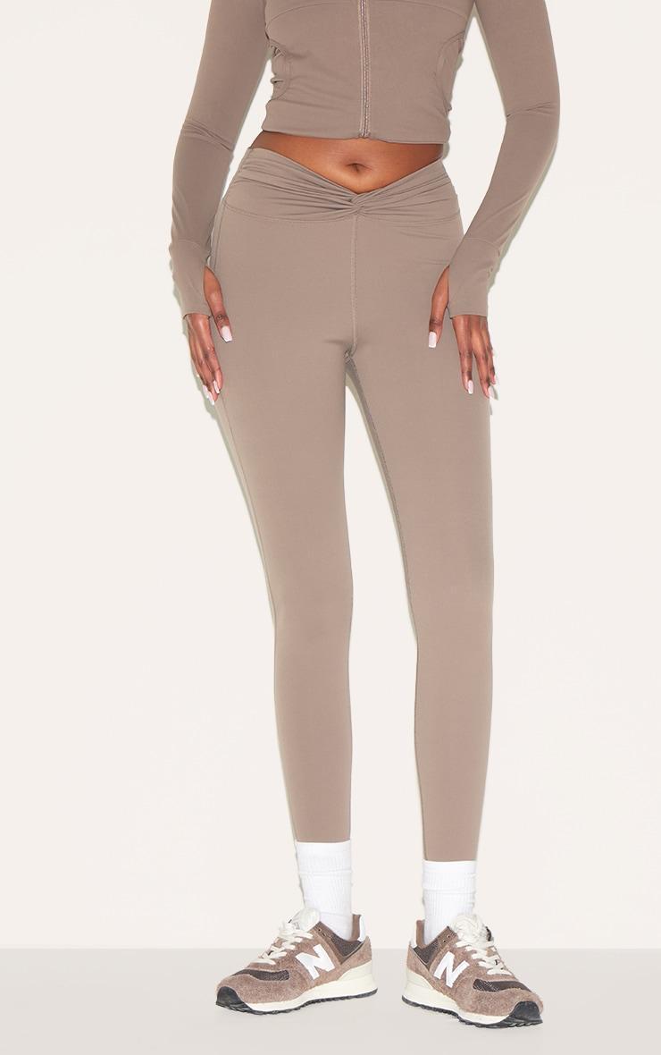Brown Sculpt Twist Front Gym Leggings Product Image