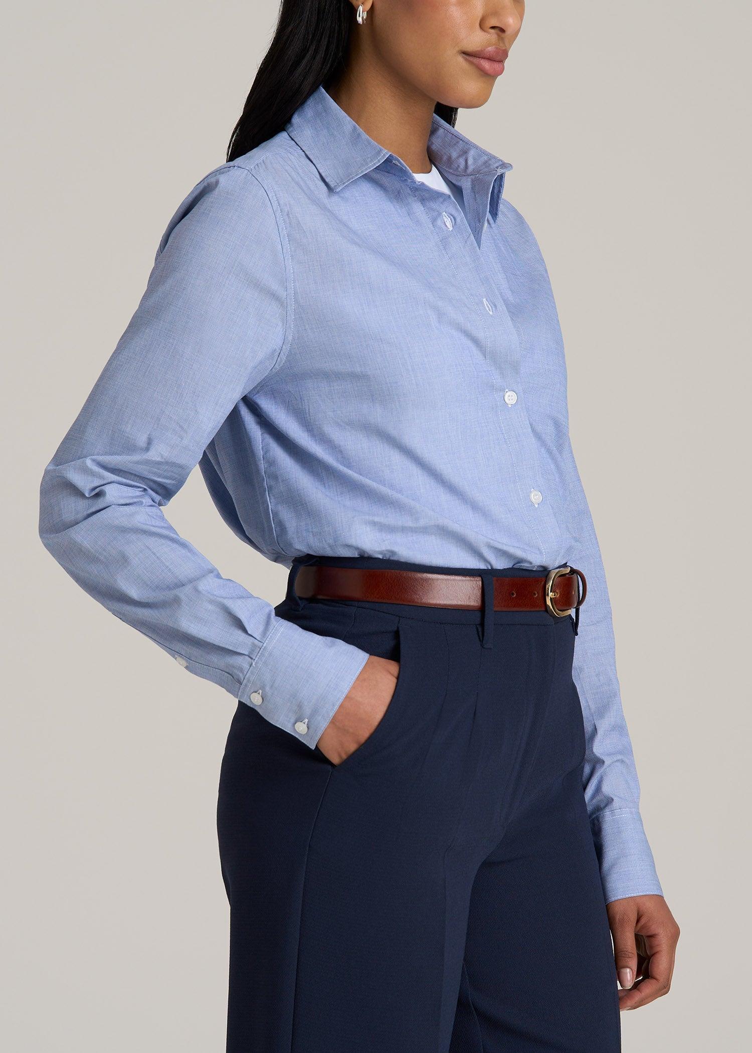 Tall Women's Regular Fit Dress Shirt in Chambray Blue Product Image