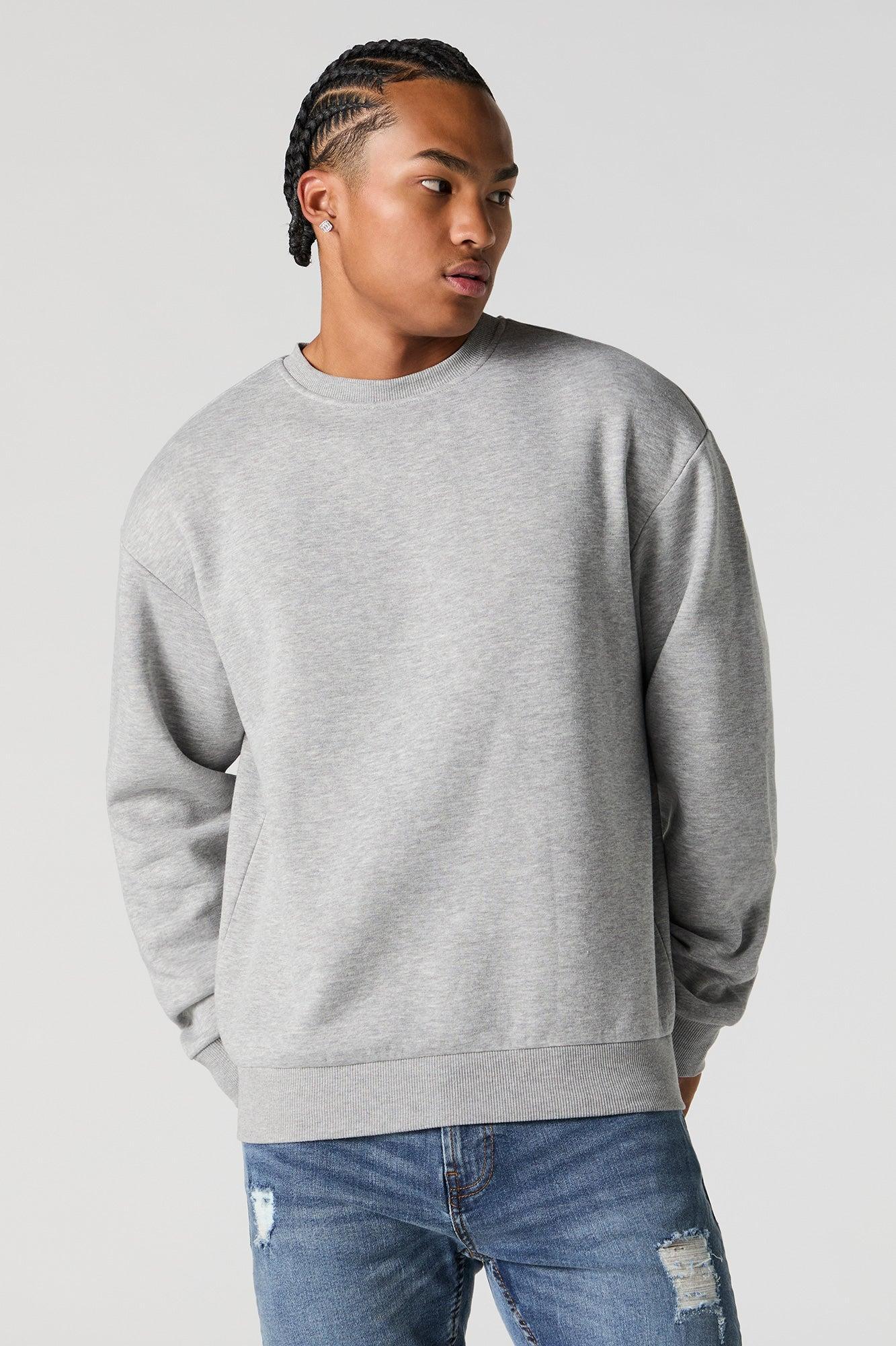 Solid Fleece Crewneck Sweatshirt Male Product Image