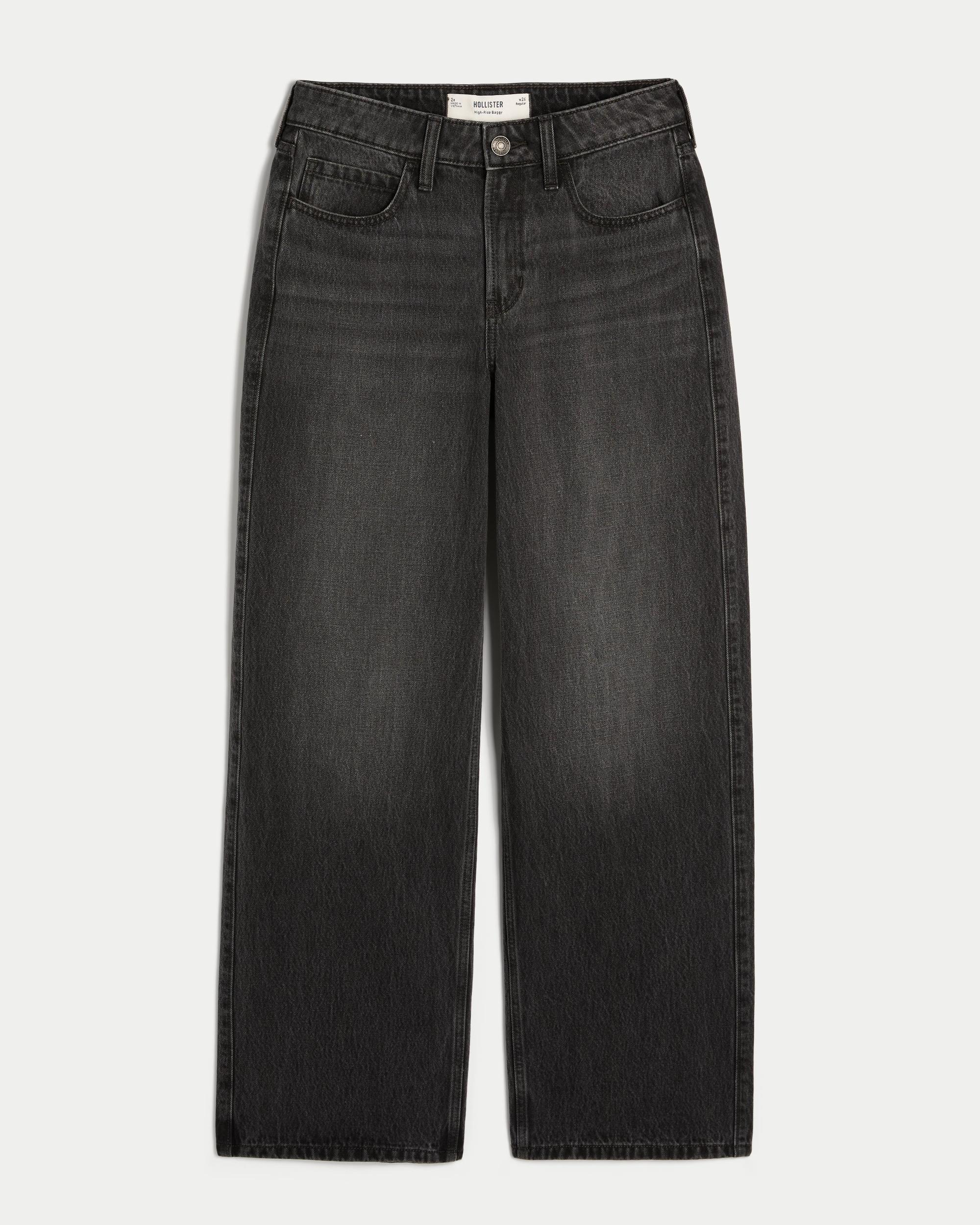 High-Rise Washed Black Baggy Jeans Product Image