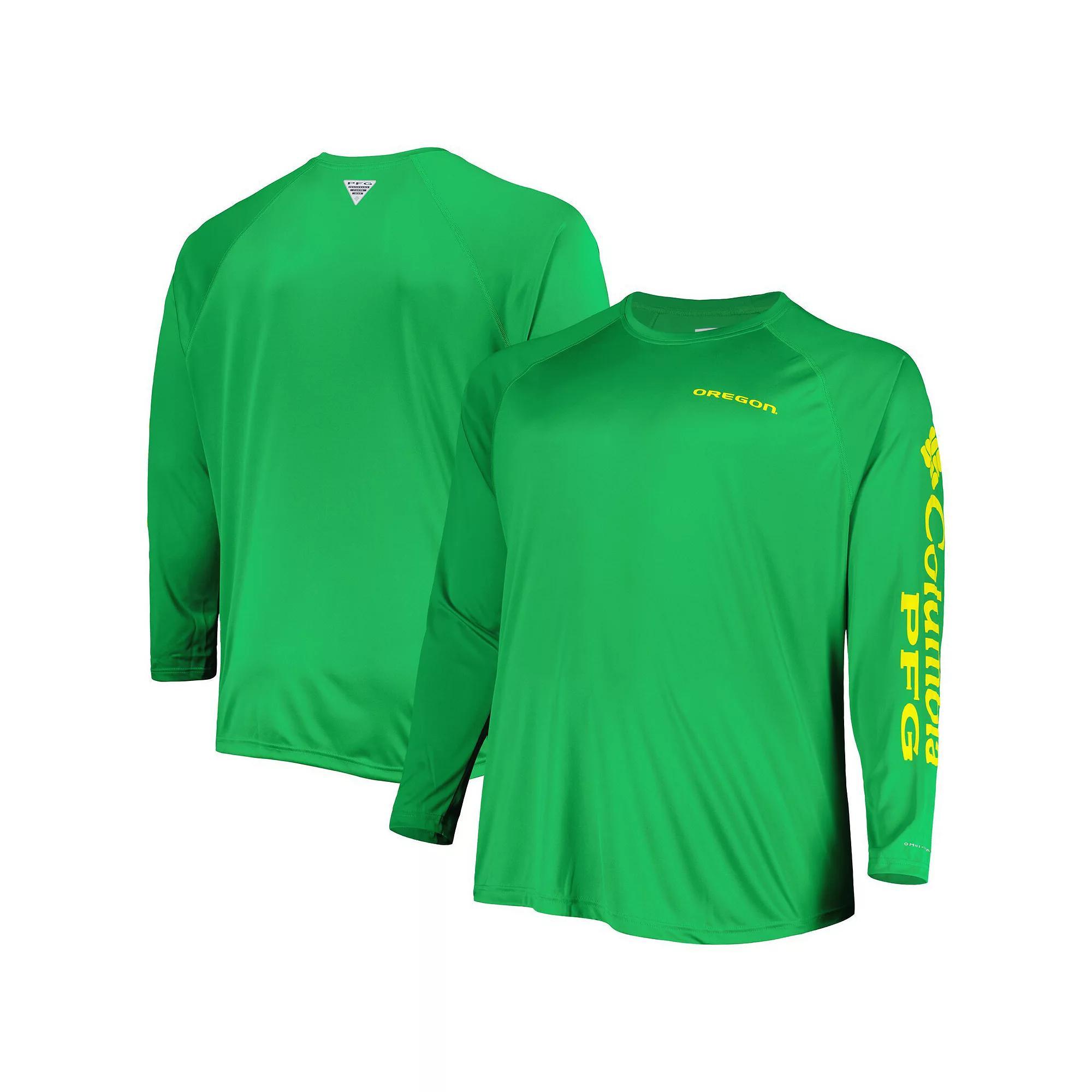 Men's Columbia Green Oregon Ducks Big & Tall Terminal Tackle Team Raglan Omni-Shade Long Sleeve T-Shirt, Size: 3XB Product Image