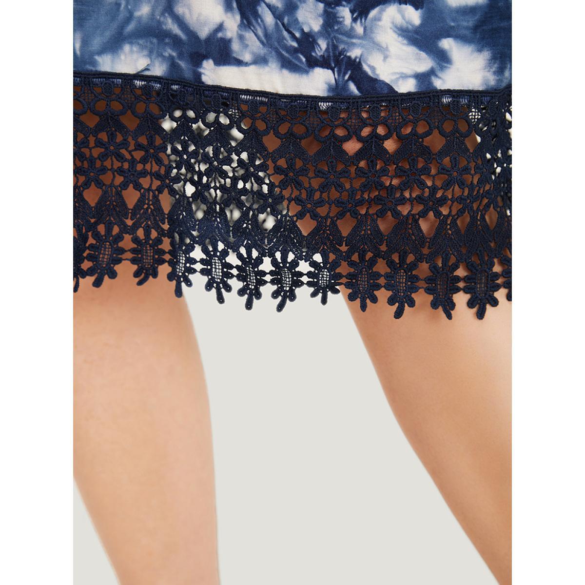 Plus Size Tie Dye Pocket Lace Hem Cami Dress Indigo Women Vacation Adjustable Straps Spaghetti Strap Sleeveless Curvy Midi Dress BloomChic 22-24/3X Product Image